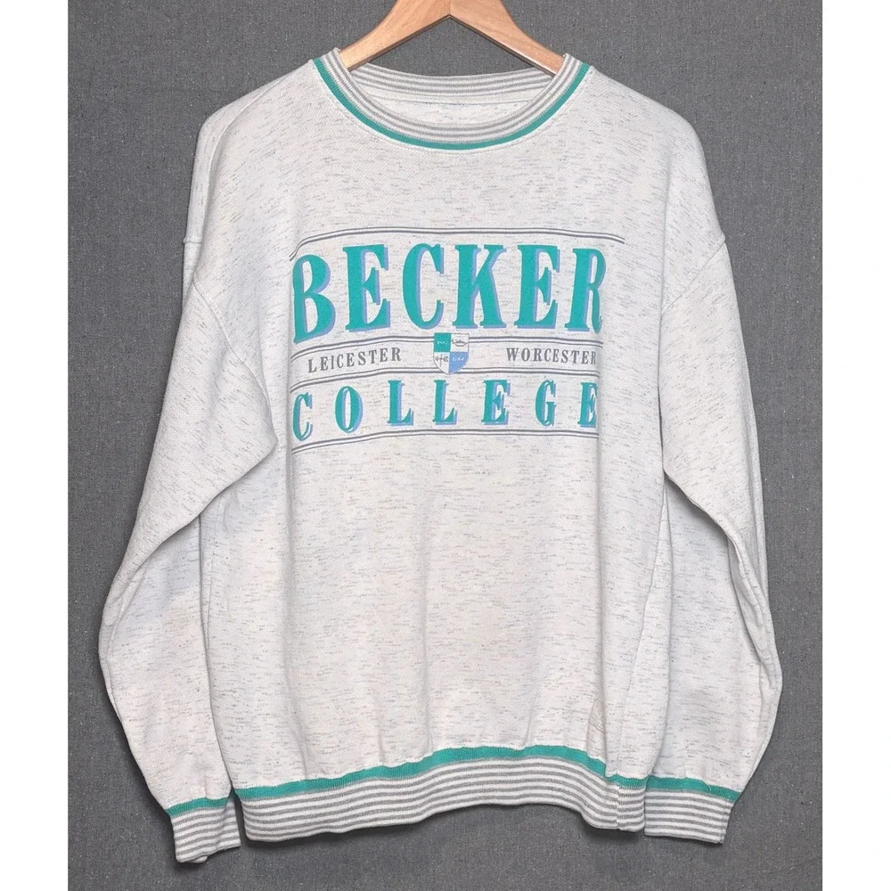 Vintage Becker College Gear For Sports Sweatshirt Gray Teal Mens Medium 90s Crew